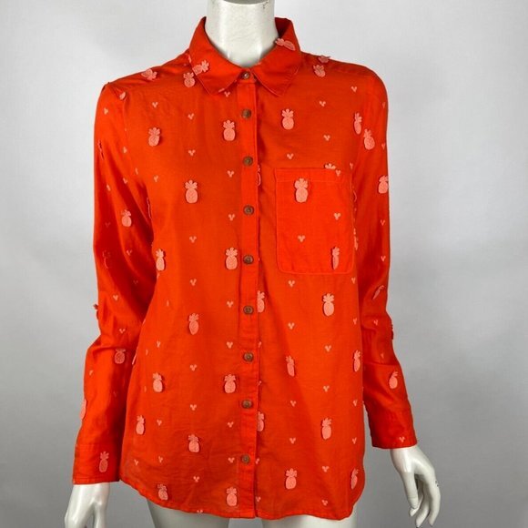 Anthropologie Maeve Classic Embroidered Blouse Women 10 NWOT Pineapple Shirt Top - Picture 1 of 16